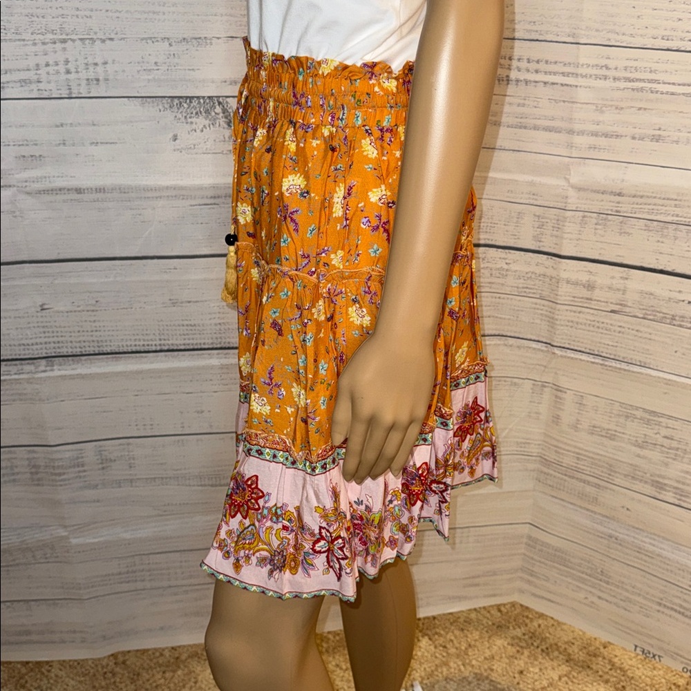 NWOT Boho Floral Tiered Skirt in Mustard and Pink - Picture 3 of 6